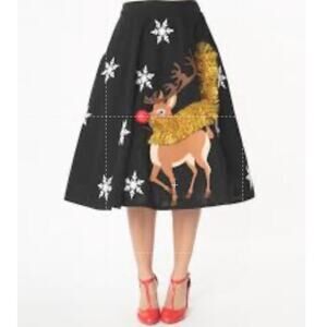 Unique Vintage Plus Size Red Nose Reindeer Soda Shop Swing Skirt Sz 3X #35